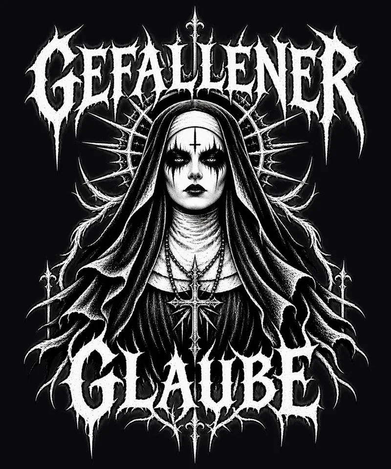Schwarz-weißes Digitaldesign: Gefallener Glaube