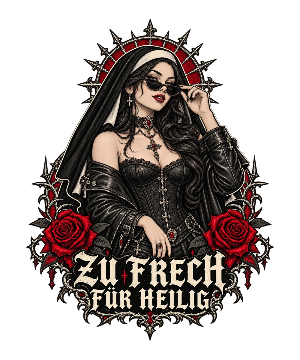 Gothic-Design in Schwarz, Elfenbein und Rot: Zu frech für heilig