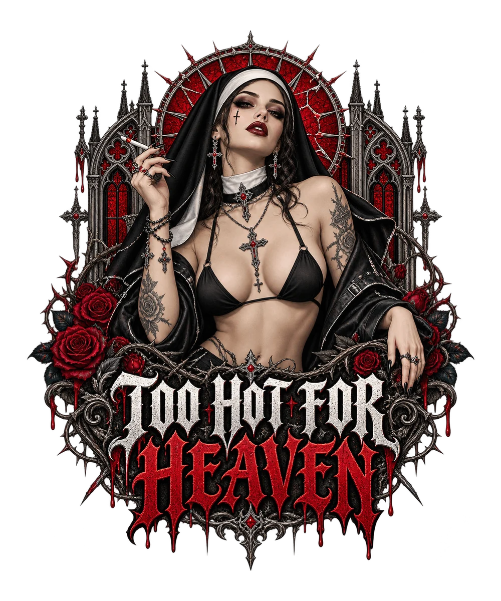 Gothic-Design in Schwarz, Weiß und Rot: TOO HOT FOR HEAVEN