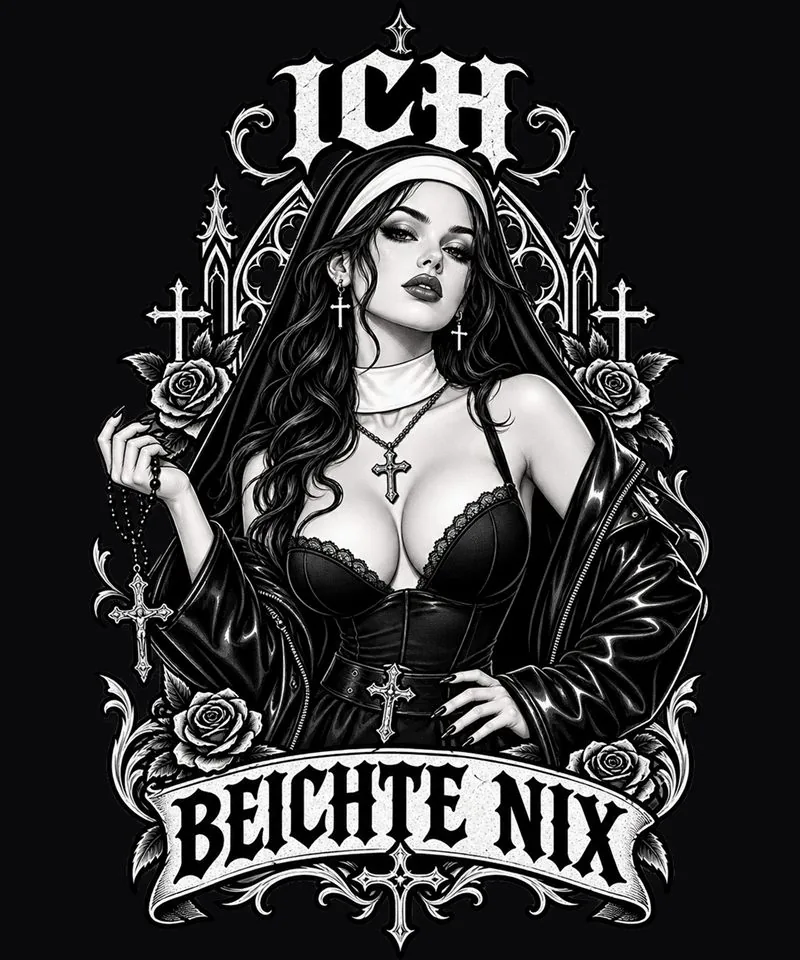 Schwarz-weißes Digitaldesign: Ich Beichte Nix
